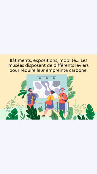 Dans un paysage naturel, des personnages plantent des arbres et prennent soin de la nature. À gauche, deux personnages tiennent un trophée, lauréat des trophées de l'adaptation au changement climatique. Dans le ciel jaune pâle est écrit: «Avec les Solutions fondées sur la Nature, adaptation au changement climatique et protection de la biodiversité font cause commune.»