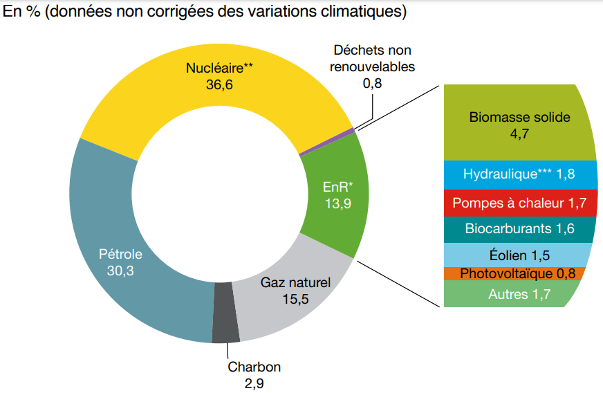 Illustration 3636 - Répartition de la consommation d'énergie primaire en France